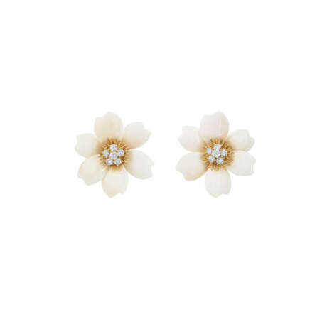 VAN CLEEF & ARPELS WHITE CORAL AND DIAMOND 'ROSE DE NOËL' EARRINGS - photo 1