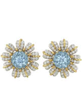 TIFFANY & CO., JEAN SCHLUMBERGER AQUAMARINE AND DIAMOND FLOWER EARRINGS
