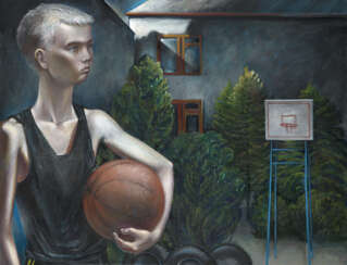 ZASTAVSKY, ALEKSANDR (B. 1976) A Basketball Player , signed with a monogram and dated 1999, also further signed, titled in Cyrillic and dated on the reverse.