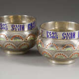 A PAIR OF SILVER AND CHAMPLEVÉ ENAMEL SALTS - photo 1