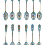 A SET OF TWELVE SILVER AND CLOISONNÉ ENAMEL SPOONS - photo 1