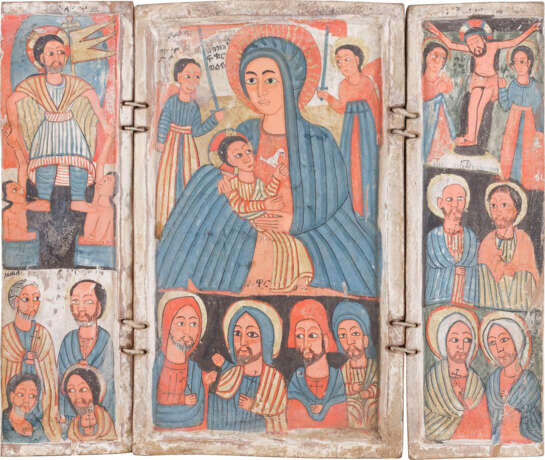 A COPTIC TRIPTYCH SHOWING THE MOTHER OF GOD, THE DESCENT INTO HELL, THE CRUCIFIXION AND - photo 1