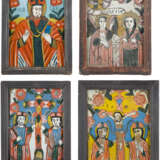 FOUR REVERSE PAINTINGS ON GLASS: THE ANNUNCIATION, THE CRUCIFIXION OF CHRIST AND STS. - photo 1