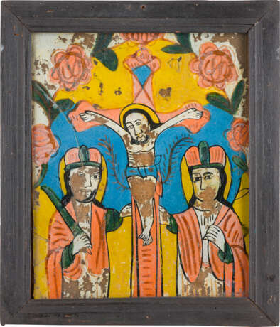 FOUR REVERSE PAINTINGS ON GLASS: THE ANNUNCIATION, THE CRUCIFIXION OF CHRIST AND STS. - photo 3