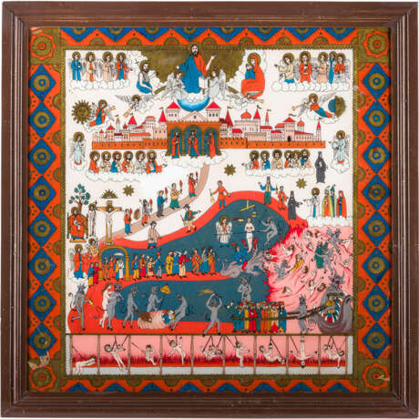 A LARGE REVERSE PAINTING ON GLASS SHOWING THE LAST JUDGEMENT - фото 1