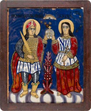 A LARGE REVERSE PAINTING ON GLASS SHOWING THE ARCHANGELS MICHAEL AND GABRIEL - фото 1