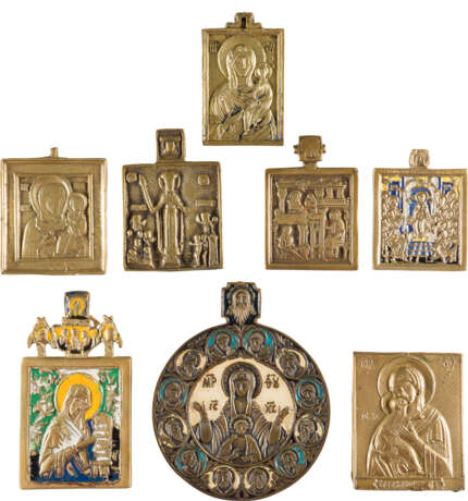 A COLLECTION OF EIGHT BRASS ICONS DEPICTING IMAGES OF THE MOTHER OF GOD - photo 1