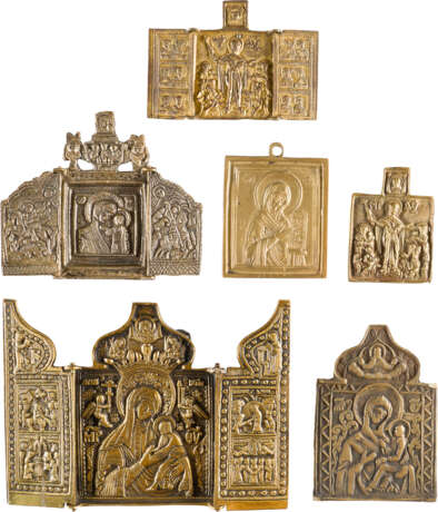 A COLLECTION OF SIX BRASS ICONS DEPICTING IMAGES OF THE MOTHER OF GOD - photo 1