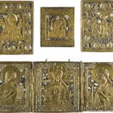 A COLLECTION OF FOUR BRASS ICONS INCLUDING IMAGES OF THE MOTHER OF GOD, ST. NICHOLAS OF - photo 1