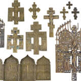 A COLLECTION OF TWELVE BRASS ICONS INCLUDING CRUCIFIXES AND A TETRAPTYCH SHOWING - photo 1