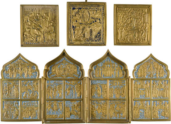 A COLLECTION OF FOUR BRASS ICONS SHOWING LITURGICAL FEASTS OF THE ORTHODOX CHURCH YEAR - photo 1