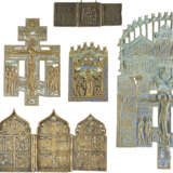A COLLECTION OF SEVEN BRASS ICONS INCLUDING CRUCIFIXES, IMAGES OF CHRIST AND THE MOTHER OF - фото 1