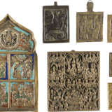A COLLECTION OF SEVEN BRASS ICONS DEPICTING ST. GEORGE KILLING THE DRAGON AND LITURGICAL - photo 1