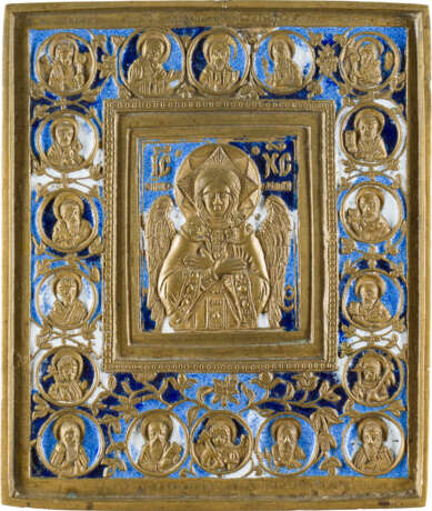 A BRASS AND ENAMEL ICON SHOWING CHRIST, THE BLESSED SILENCE - photo 1