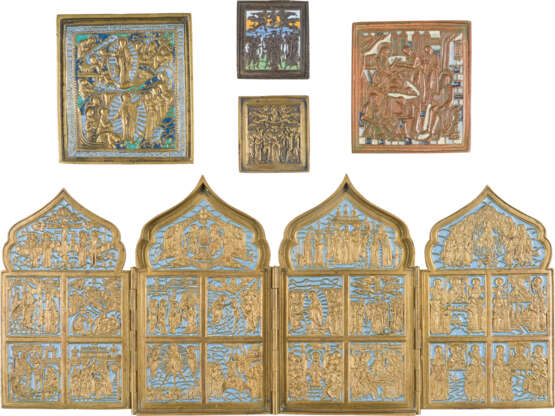 A COLLECTION OF FIVE BRASS ICONS SHOWING LITURGICAL FEASTS OF THE ORTHODOX CHRUCH YEAR - photo 1