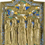 A BRASS AND ENAMEL ICON SHOWING STS. MODESTUS, BLASIUS, NIL, - photo 1