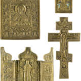 A COLLECTION OF FOUR BRASS ICONS DEPICTING CRUCIFIX AND ST. NICHOLAS - photo 1
