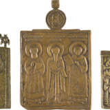 A COLLECTION OF THREE BRASS ICONS DEPICTING THE PROTECTING VEIL (POKROV) AND SELECTED - photo 1