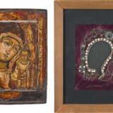 AN ICON SHOWING THE KAZANSKAYA MOTHER OF GOD WITH A VELVET COVER EMBROIDERED - photo 1