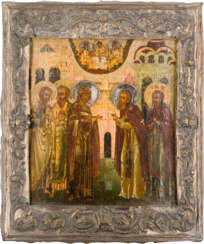 AN ICON SHOWING THE APPEARANCE OF THE MOTHER OF GOD TO ST. SERGEY OF RADONEZH WITH BASMA