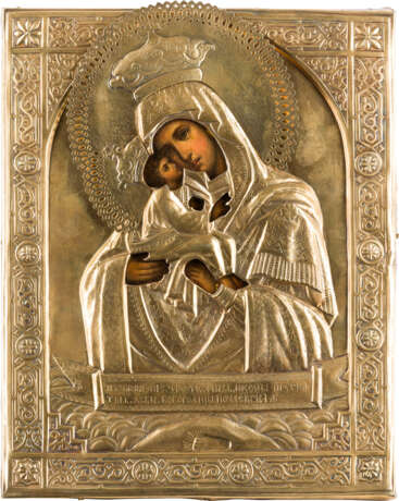AN ICON SHOWING THE 'POCHAEVSKAYA' MOTHER OF GOD WITH A SILVER-GILT OKLAD - photo 1