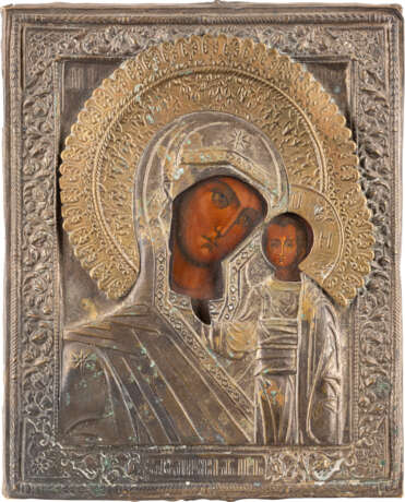 A SMALL ICON SHOWING THE MOTHER OF GOD OF KAZAN WITH OKLAD - photo 1