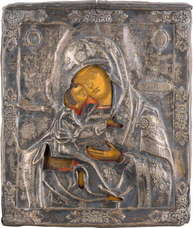 AN ICON SHOWING THE VLADIMIRSKAYA MOTHER OF GOD WITH OKLAD - photo 1