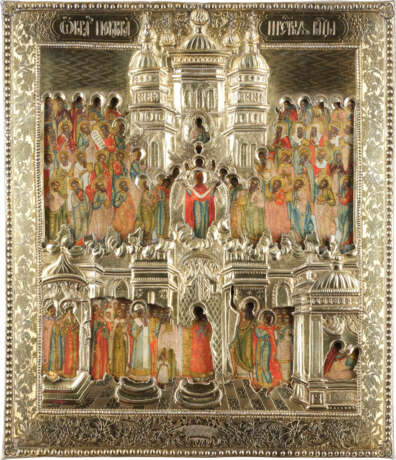 A LARGE AND A VERY FINE ICON SHOWING THE PROTECTING VEIL OF THE MOTHER OF GOD (POKROV) - фото 1