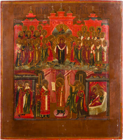 A LARGE ICON SHOWING THE PROTECTING VEIL OF THE MOTHER OF GOD (POKROV) - photo 1