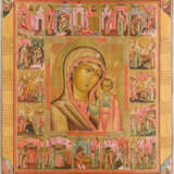 A FINE, LARGE AND VERY RARE ICON SHOWING THE KAZANSKAYA MOTHER OF GOD WITHIN A SURROUND - фото 1