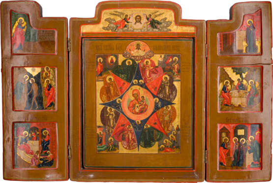 A LARGE TRIPTYCH SHOWING THE MOTHER OF GOD 'OF THE BURNING BUSH', THE ANNUNCIATION AND - photo 1