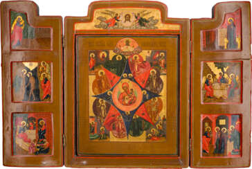 A LARGE TRIPTYCH SHOWING THE MOTHER OF GOD 'OF THE BURNING BUSH', THE ANNUNCIATION AND