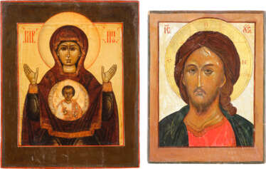ZWEI IKONEN: GOTTESMUTTER DES ZEICHENS (ZNAMENIE) UND CHRISTUS 'DAS GRIMME AUGE'