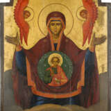A MONUMENTAL ICON SHOWING THE MOTHER OF GOD OF THE SIGN FROM A CHURCH ICONOSTASIS - photo 1
