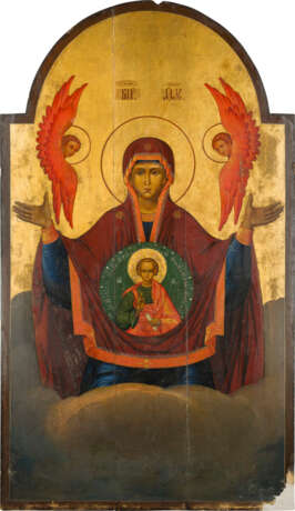 A MONUMENTAL ICON SHOWING THE MOTHER OF GOD OF THE SIGN FROM A CHURCH ICONOSTASIS - photo 1