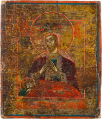 A SMALL ICON SHOWING THE MOTHER OF GOD AND THE SLEEPING CHRIST CHILD