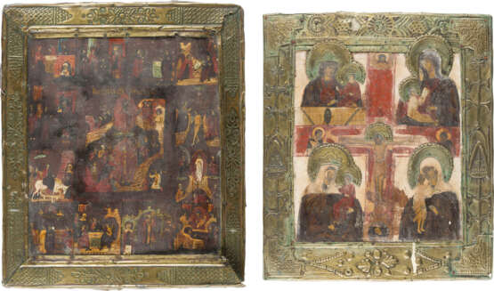 TWO ICONS WITH BASMA: A QUADRI-PARTITE ICON SHOWING FOUR PORTRAITS OF THE MOTHER OF GOD - photo 1