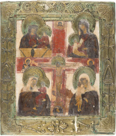 TWO ICONS WITH BASMA: A QUADRI-PARTITE ICON SHOWING FOUR PORTRAITS OF THE MOTHER OF GOD - photo 3