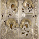 A QUADRI-PARTITE ICON WITH OKLAD SHOWING IMAGES OF THE MOTHER OF GOD - photo 1