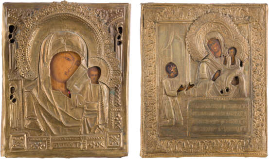 TWO ICONS WITH OKLAD: THE MOTHER OF GOD OF KAZAN AND 'OF UNEXPECTED JOY' - photo 1