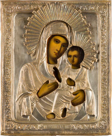 KLEINE IKONE MIT DER GOTTESMUTTER VON TICHWIN (TICHWINSKAJA) MIT OKLAD - Foto 1