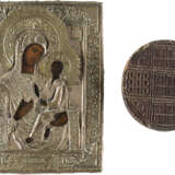 A WOODEN CARVED PROSFORO SEAL AND A SMALL ICON SHOWING THE TIKHVINSKAYA MOTHER OF GOD WITH - фото 1