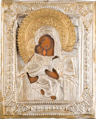A SMALL ICON SHOWING THE VLADIMIRSKAYA MOTHER OF GOD WITH OKLAD - photo 1