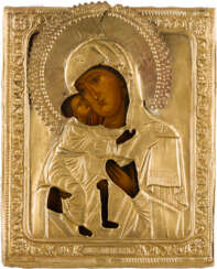 A SMALL ICON SHOWING THE FEODOROVSKAYA MOTHER OF GOD WITH OKLAD