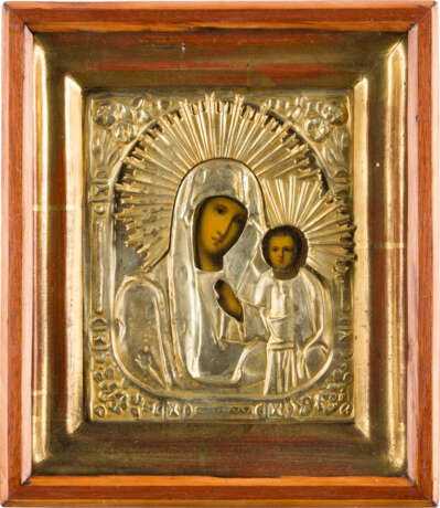 KLEINE IKONE MIT DER GOTTESMUTTER VON KASAN (KASANSKAJA) MIT OKLAD IM KIOT - Foto 1