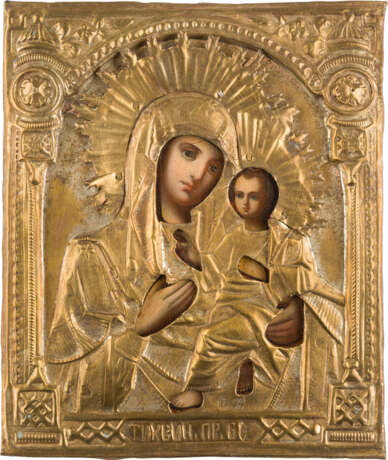 AN ICON SHOWING THE MOTHER OF GOD OF TIKHVIN WITH OKLAD - photo 1