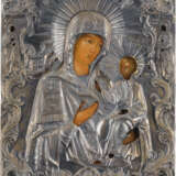A FINE ICON SHOWING THE IVERSKAYA MOTHER OF GOD WITH A SILVER OKLAD - photo 1