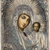 AN ICON SHOWING THE KAZANSKAYA MOTHER OF GOD WITH A SILVER-GILT OKLAD - photo 1
