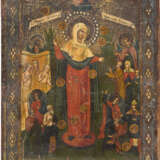 THREE ICONS: THE MOTHER OF GOD 'JOY TO ALL WHO GRIEVE' WITH COINS, THE MANDYLION AND A - photo 2