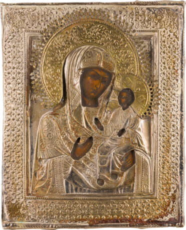 A SMALL ICON SHOWING THE IVERSKAYA MOTHER OF GOD WITH OKLAD - фото 1